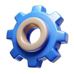 Modern 3d blue gear with beige ring isolated on black background