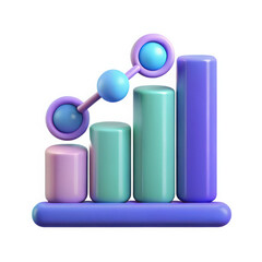 3d bar chart with upward trend line and circles