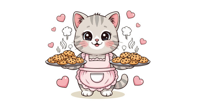 Adorable Cat Baker VECTOR Illustration of Cute Kitten with Cookies