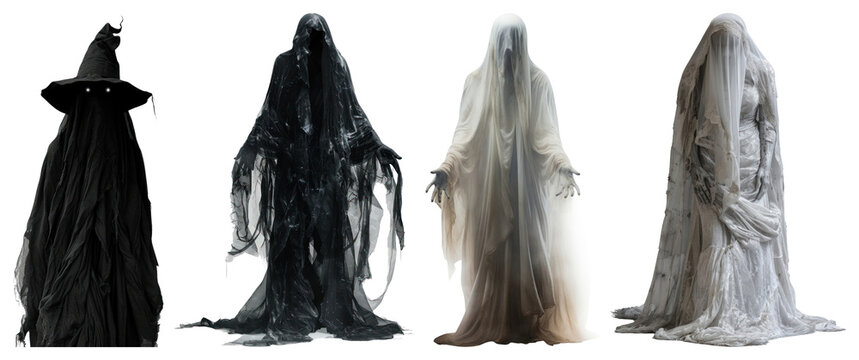 PNG Eerie ghostly figures in darkness, element set on transparent background