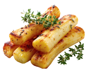 Close-up of perfectly roasted parsnips with fresh herbs, ready to enjoy.