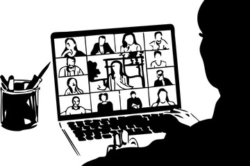 Business people on video call via laptop. Concept of online meeting, remote work, digital communication, and virtual teamwork.