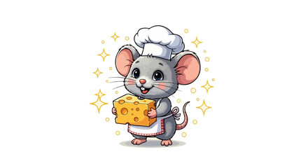 Chef Mouse Vector Adorable Cartoon Mouse with Cheese in Cook's Hat Illustration