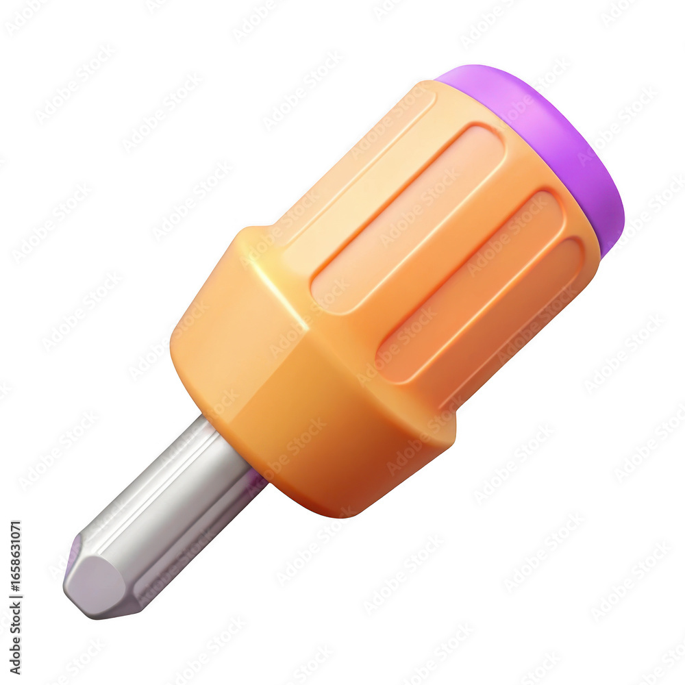 Poster 3d screwdriver with orange handle isolated on transparent background