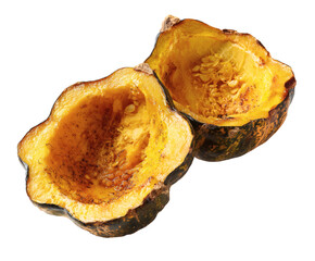 Roasted acorn squash halves, a delicious and nutritious autumnal treat.