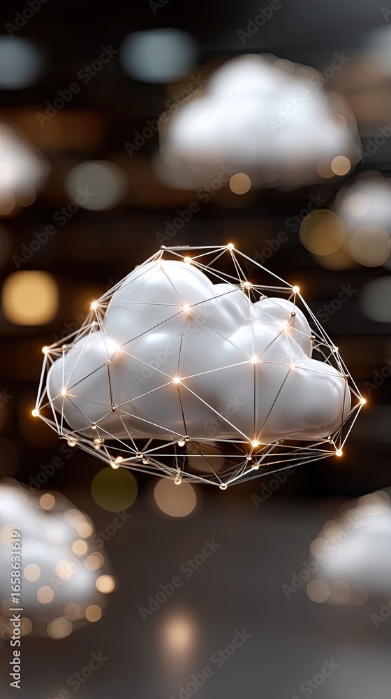 Poster cloud storage icon placed on a circuit board with glowing connections illustrating modern technology