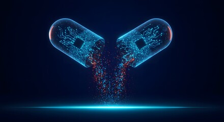 Digital medicine concept futuristic capsule with circuit board inside