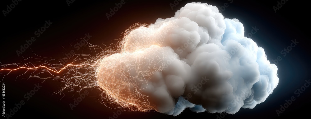 Poster cloud storage icon placed on a circuit board with glowing connections illustrating modern technology