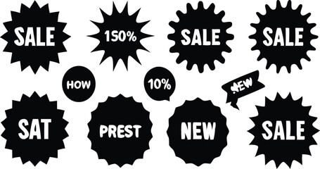 Collection of sale stickers and price tags with starburst designs