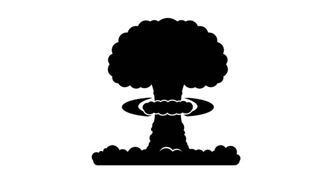 Nuclear Explosion Mushroom Cloud Black Silhouette on White Background depicting the destructive force of atomic warfare and its aftermath silhouette