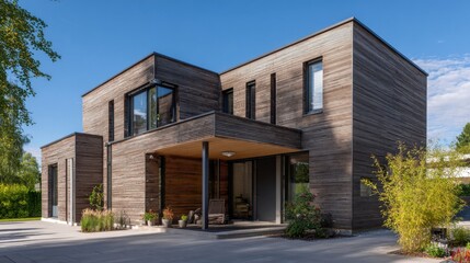 a modern house with a wooden exterior