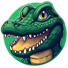 Obraz premium Green Alligator Head With Open Mouth and Sharp Teeth in Circle crocodile reptile PNG