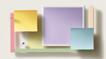 Fototapeta premium Abstract composition of colorful sticky notes and geometric shapes