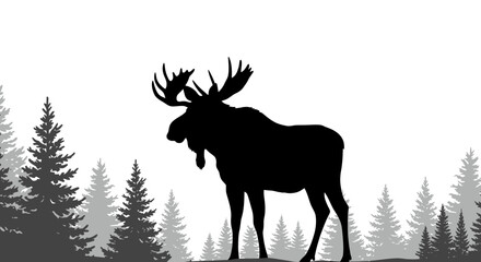 Majestic Moose Standing Tall in Forest a striking black silhouette against a bright backdrop creating a captivating woodland scene silhouette