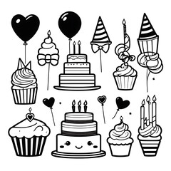 Festive assortment of cakes and cupcakes isolated on white background