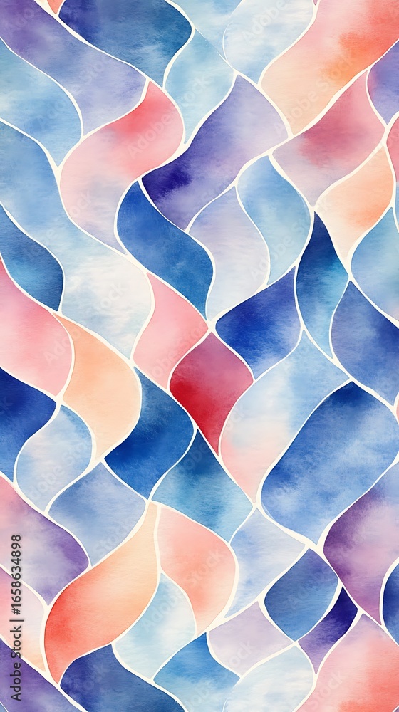 Poster watercolor pattern design with flowing shapes and pastel colors for textile and art projects use | e