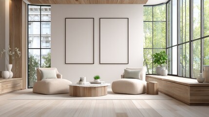 Modern Minimalist Living Room with Large Windows Bright Natural Light Neutral Colors
