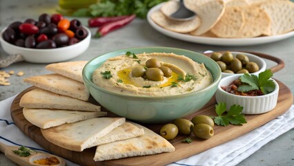 mediterranean-hummus-platter-with-pita-and-olives