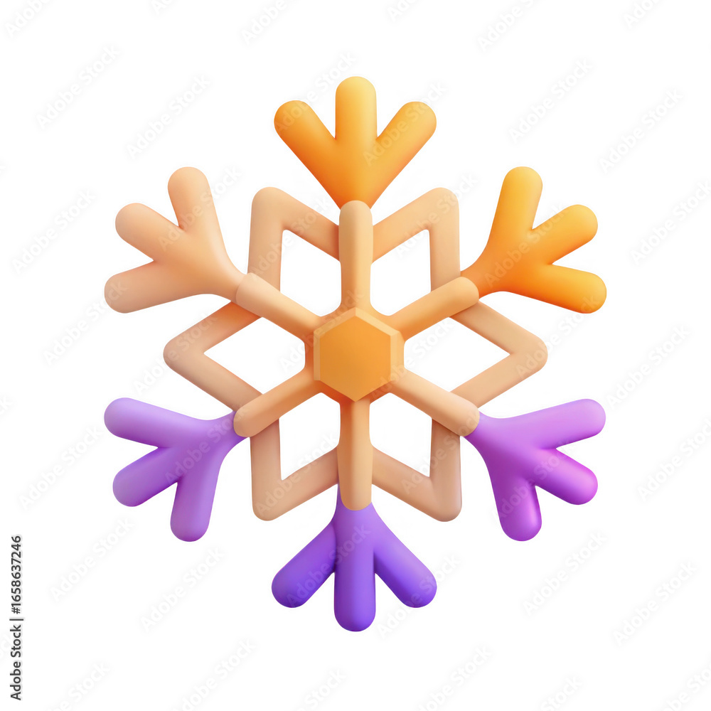Poster 3d stylized snowflake with gradient colors isolated on transparent background