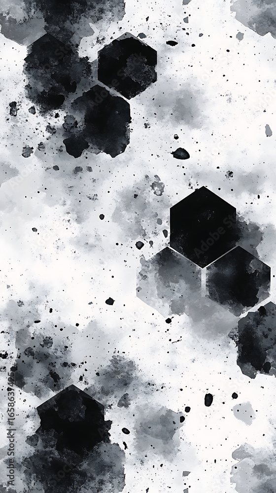 Poster abstract geometric hexagon shapes in black and white ink wash graphic design for creative projects |