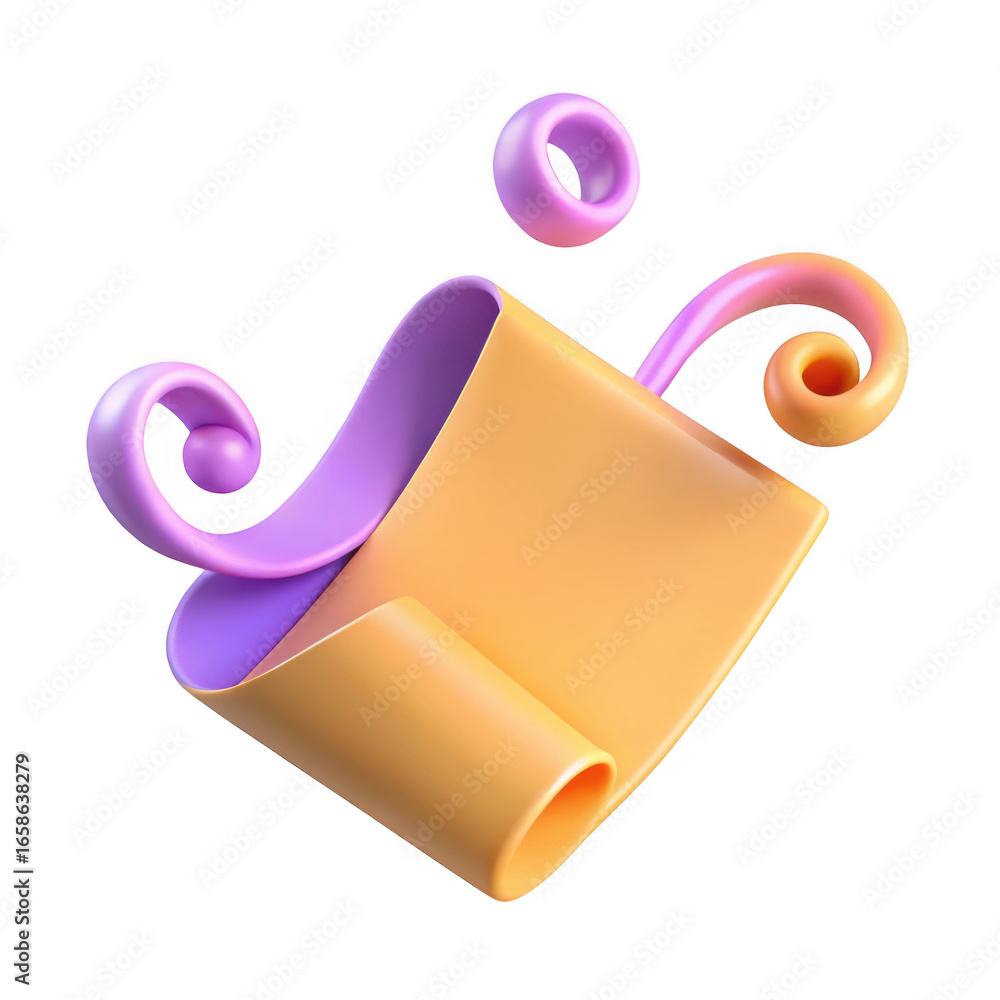 Poster 3d abstract swirl scroll with rings isolated on transparent background