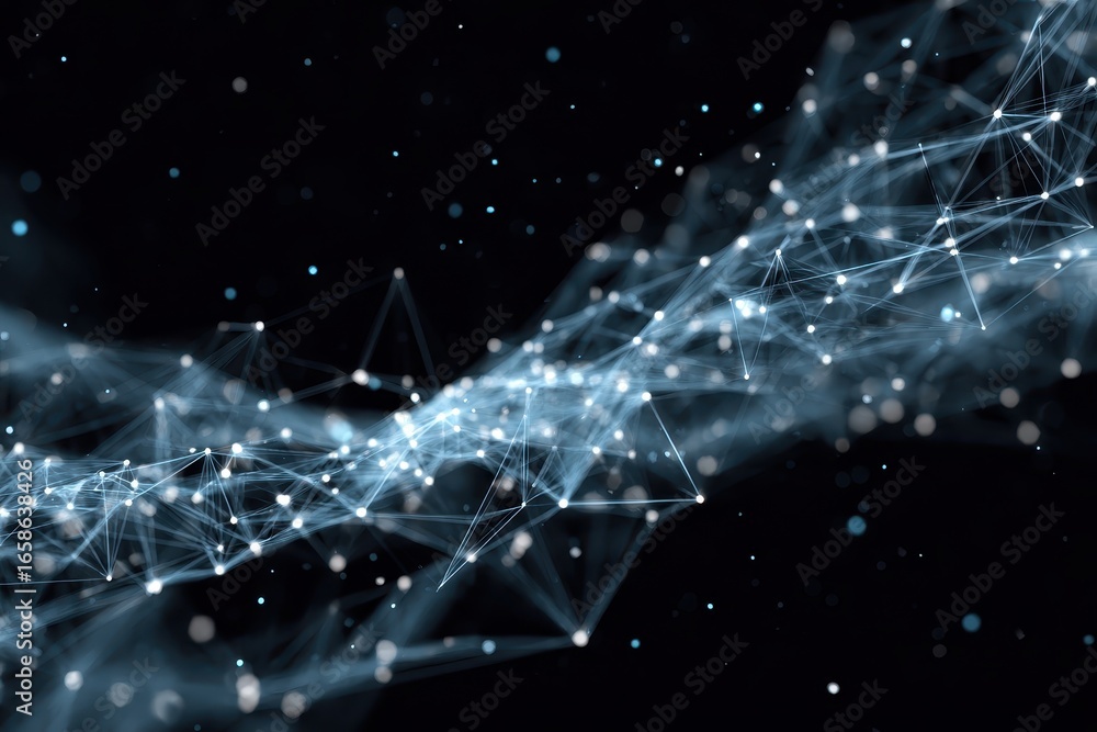 Aufkleber exploring abstract digital data plexus technology with illuminated nodes and flowing connections in 