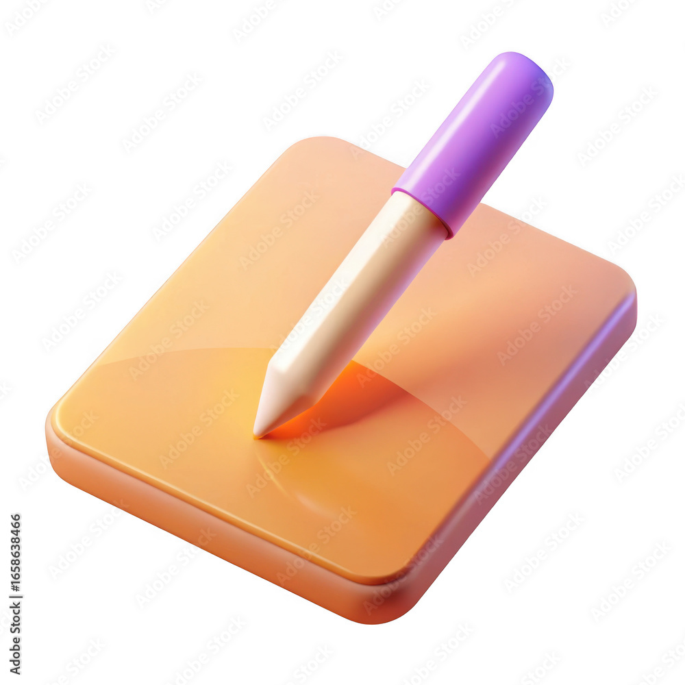 Poster 3d stylized marker pen on notepad isolated on transparent background