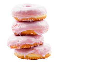 Stacked pink frosted donuts, sweet dessert, delicious treat