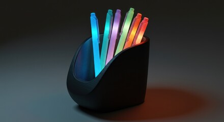 Colorful pens in a dark holder (1)