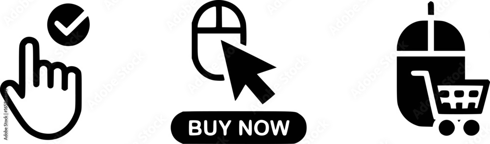 Poster hand cursor click button shopping cart icons mouse buy now