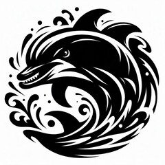 Obraz premium Dynamic black silhouette of a dolphin leaping through water waves