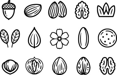 Various nuts seeds and leaves icons acorn almond