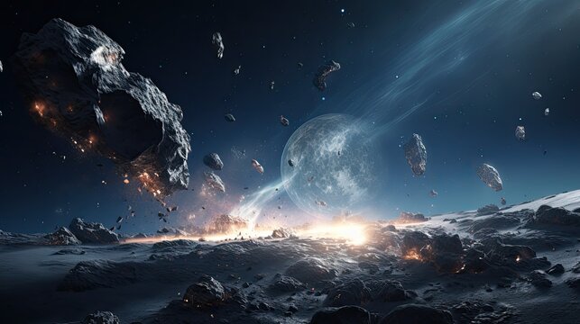 Fototapeta meteorites and asteroids, sifi background