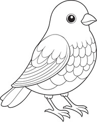 Simple canary outline illustration in black and white featuring detailed feathers and wings perfect for coloring activities