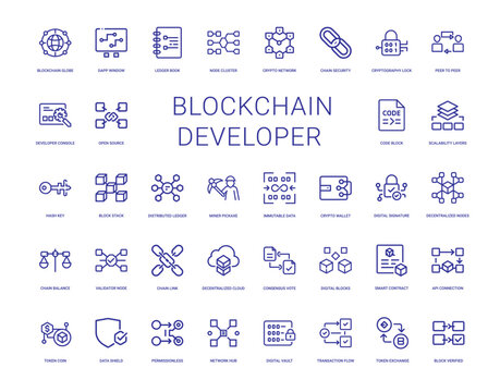collection blockchain developer icons modern technology decentralized systems