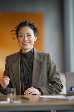 Middle age female personal financial advisor in the boardroom meeting with clients