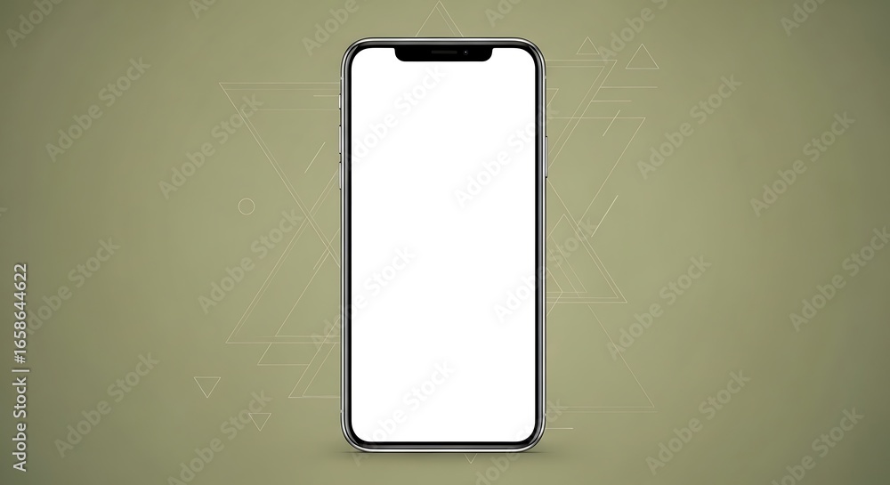 Poster sleek modern smartphone with blank screen for creative app display against abstract geometric backdr