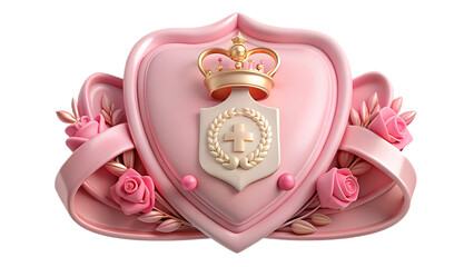 Pink crest with gold crown and Swiss cross emblem badge