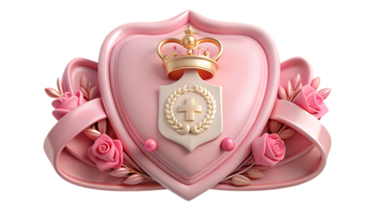 Pink crest with gold crown and Swiss cross emblem badge