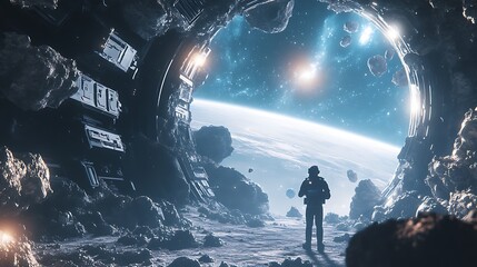 Virtual Reality Technology Showing Galaxies