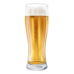 Refreshing golden beer in a tall glass with bubbles and foamy head
