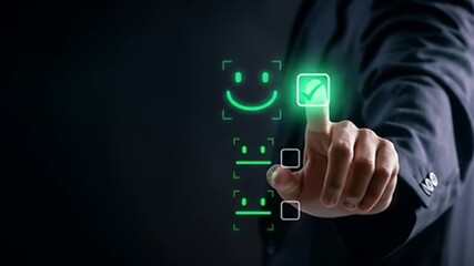 A hand selecting a positive feedback option on a digital interface - Powered by Adobe