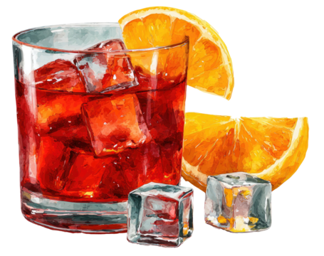 Colorful cocktail with ice and orange slices
