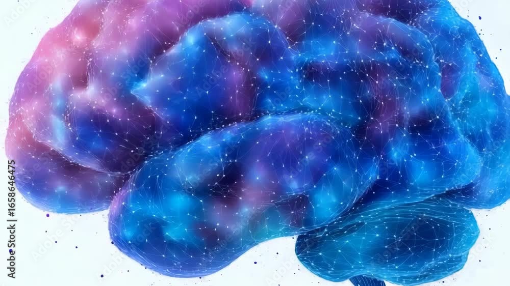 Poster abstract brain: neural network, cognitive science, futuristic visualization