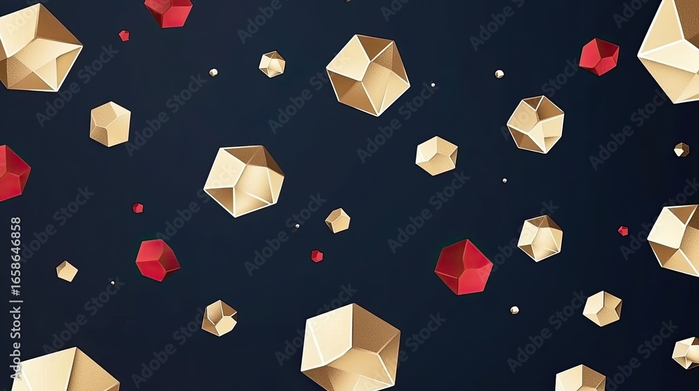 Poster abstract geometric gems floating in deep space with subtle lighting