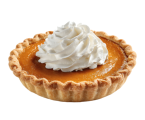 This delectable pumpkin pie is topped with a swirl of whipped cream, perfect for a festive treat.