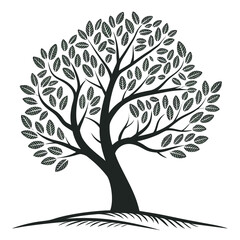 Obraz premium Elegant Silhouette Tree with Leaves Branches and Roots Isolated on White Background for Design and Decoration Projects