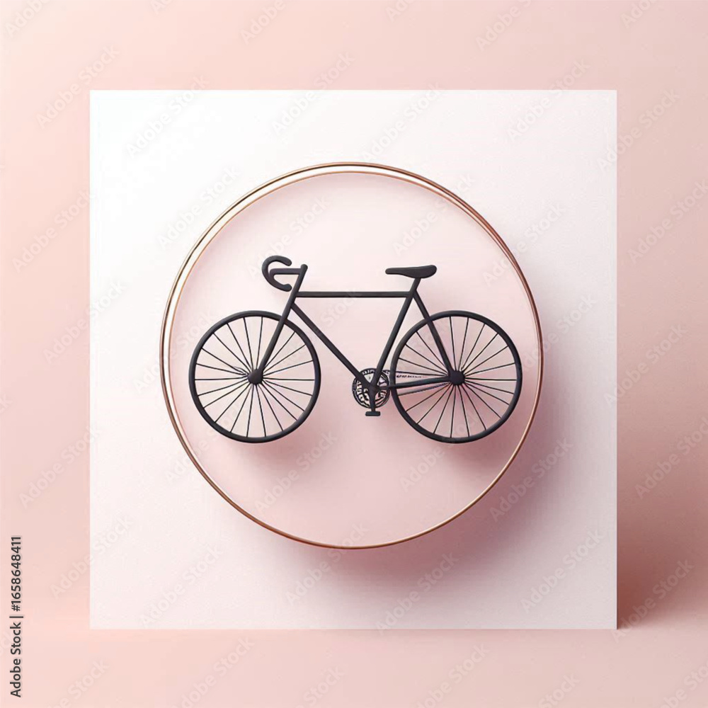 Aufkleber minimalist bicycle design displayed on a soft pink background with elegant circular framing