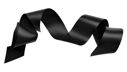 A swath of glossy, black ribbon, elegantly coiled and flowing