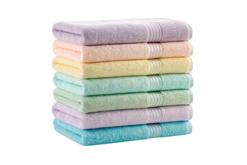 Stack of soft pastel colored bath towels isolated on transparent background